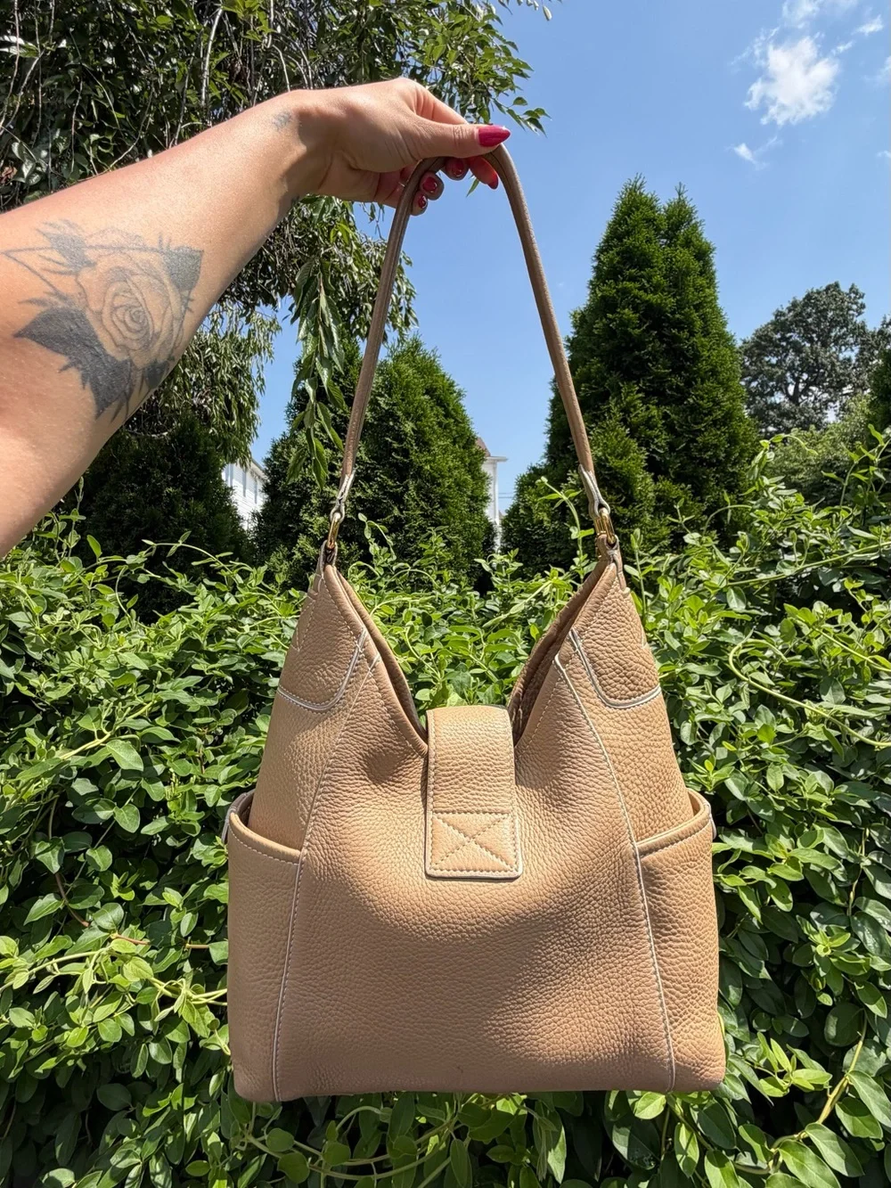 Vintage Fossil Beige Pebbled Leather Hobo Shoulder Bag Y2K Slouchy Flap Purse